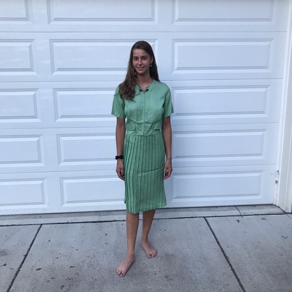 Vintage 1950 1960 turquoise pleated midi skirt set - Picture 8 of 8